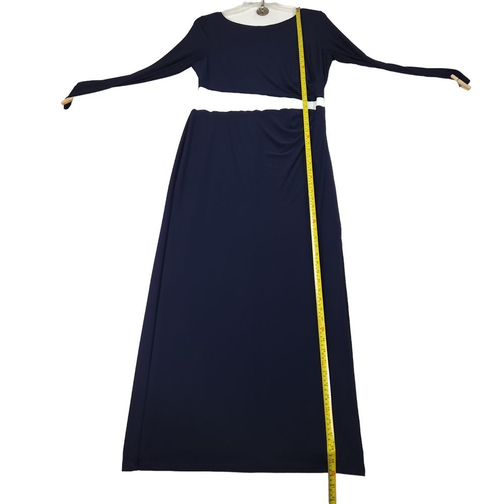 Lauren Ralph Lauren Maxi Dress 16 Blue White Ruched Long Sleeve Evening Formal - Picture 11 of 12